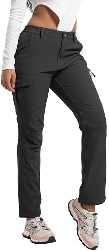 AREOUTS Women's Snow Ski Pants Fleece Lined Waterproof Softshell Insulated Winter Outdoor Hiking Cargo Pants Dark Grey XL