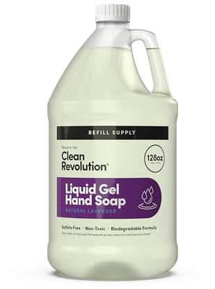 Clean Revolution Liquid Gel Hand Soap, Silky Rich Liquid, Quick Lather, Fast Rinsing, Contains Real Essential Oils (Natural Lavender) 128 Fl Oz