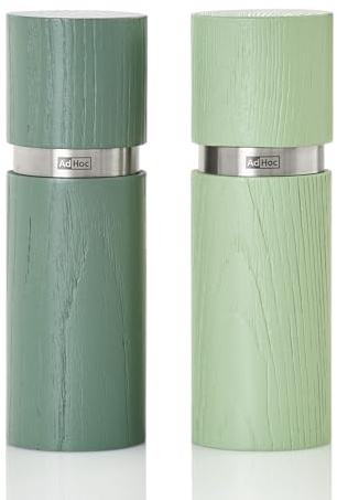 AdHoc MP452 Set Pfeffer- und Salzmühle Textura, CeraCut® Keramik Mahlwerk, Eschenholz lackiert, dark green & light green