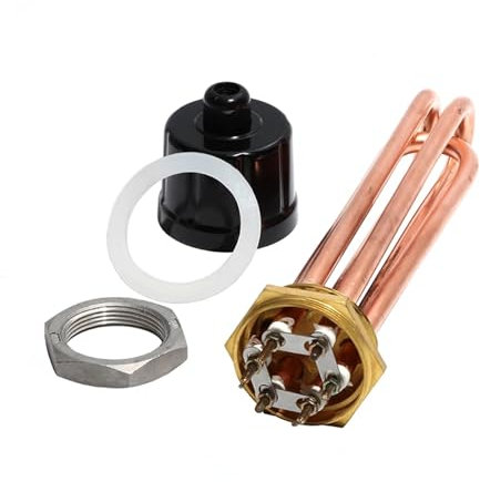 FULIMEI Thermoplongeur tubulaire 2 pouces/DN50, 10mm de diamètre, avec accessoire, élément chauffant tout en cuivre, 110V/220V/380V, 3kw/4,5 kw/6kw/9kw/12kw (Color : A, Size : 220V_9KW 285MM DN50)