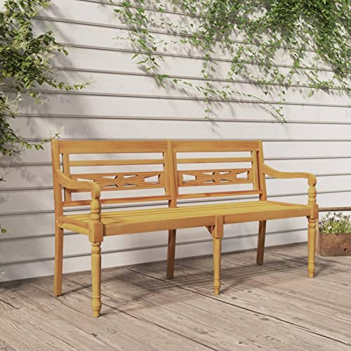 Gecheer Batavia Sitzbank Gartenbank Parkbank Holzbank Terrassenbank Balkonbank Gartenmöbel Bank für Balkon, Terrasse & Garten, 150 cm Massivholz Teak