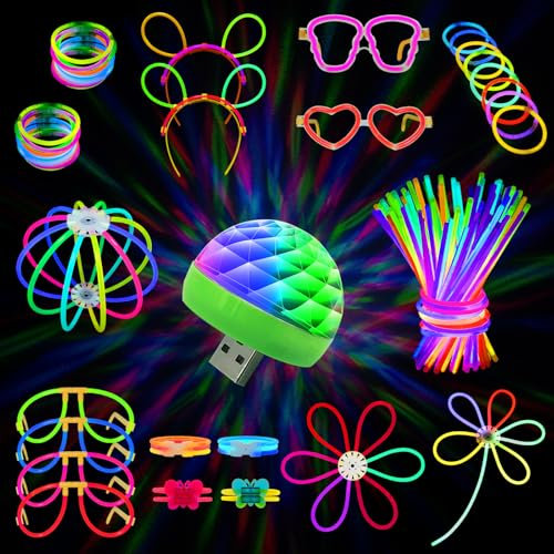 MOSSDNAR Christmas Glow Sticks,229pcs Glow Stick Party Pack with USB Mini Disco Light,Glow in the Dark Party Supplies Favor for Adult Children,Neon Party Bag Fillers for Festival Christmas Decorations
