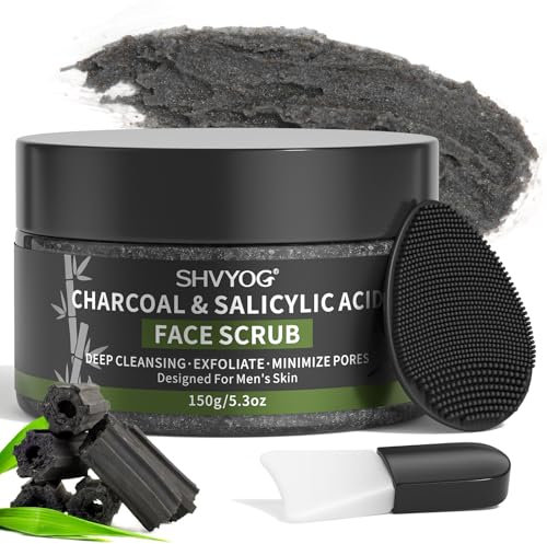 Scrub viso da uomo, esfoliante per il viso al carbone di bambù, acido salicilico, peeling facciale, migliora punti neri, acne, pori ostruiti, controllo dell'olio detergente, cura pre-rasatura per