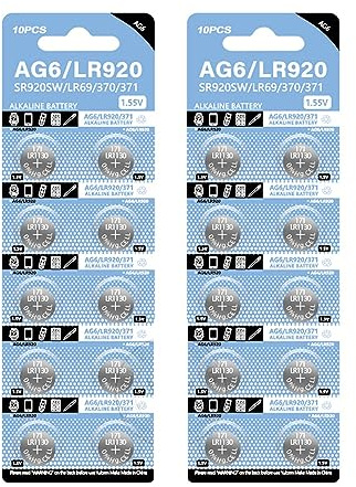Lot de 20 piles alcalines AG6/LR920 320 mAh longue durée pour montre télécommande jouet