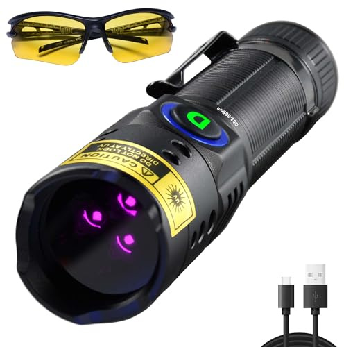 WMCODMW Linterna UV de luz negra de 365 nm, mini potente 3 luces LED ultravioleta, recargable, detector de orina de mascotas para orina de perro/gato, manchas, curado de resina, buscador de rocas
