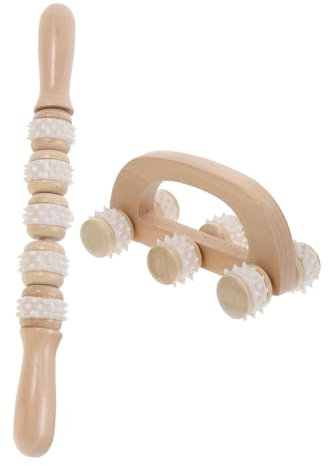Healeved 2pcs Wooden Gua Sha Body Massage Tool Set Muscle Roller Stick for Back Pain Relief and Deep Tissue Massage