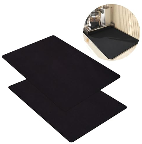 Jinsion Confezione da 2 tappetini scolapiatti per lavello da cucina, 50 x 40 cm, tappetini neri per scolapiatti ad asciugatura rapida, protezione per piano di lavoro della cucina, tappetini