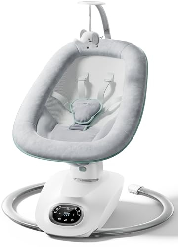 Momcozy CocoSway Baby Swing, Electric Swing for Infants with 180° Rotating Seat, 6 Soothing Sway Motions & 4 Speeds, Remote & Touchscreen, 8 Preset Lullabies, Grey