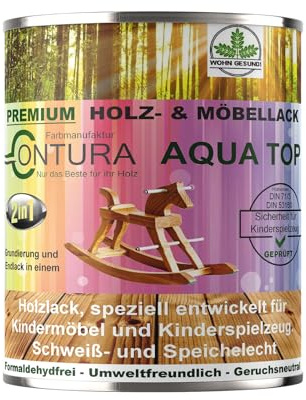 Contura Lack für Kinderspielzeug Glänzend 750ml. Möbellack 2in1 Buntlack DIN EN71/3 Holzlack Kindermöbel Farbe Holzfarbe Innen und Außen (RAL 70001 Silbergrau, 750ml.)