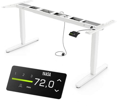 Yaasa Frame Pro Schreibtischgestell höhenverstellbar, 140-200cm, 140kg | Für Tischplatten bis 200x100cm, 140kg Traglast, 2 Motoren, abgerundete Säulen, Untertisch-Handschalter, innovative Funktionen