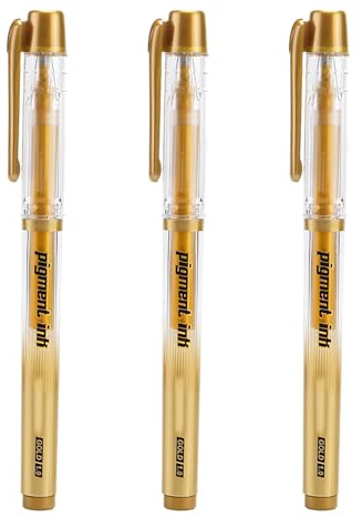 3 Pack Gold Gel Pens for Colouring 1.0mm Tip Gold Fine Liner Art Pen Ballpoint Gelly Ink Pen Rollerball Highlighter Fineliner for Artists Drawing Sketching Writing Illustration Coloring Paper