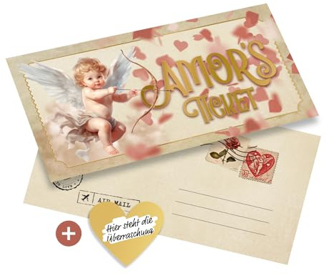KOKO&LORA: Amor's Ticket - Gutschein zum Selbstbeschriften - mit Rubbelsticker • Überraschung zum Valentinstag, Hochzeitstag, für Paare, Liebesbekundung, Zeit statt Zeug
