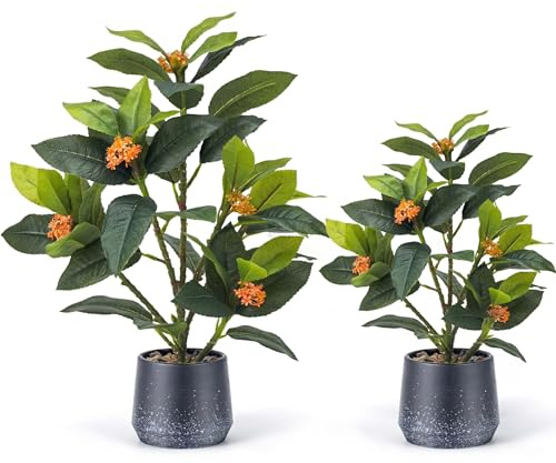 Gresorth 2 Pack Fake Plants Decoration Faux Potted Plant Ornament Artificial Lifelike Green Bonsai Display for Desk Decor Indoor Wedding Windowsill