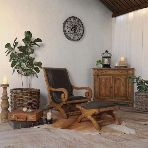 Gravidus Edler Ledersessel mit Hocker Bahia – Hochwertiges Mahagoni-Holz, luxuriöse Lederpolsterung, Elegantes Antik-Finish, großzügige Sitzfläche & Zeitloses Design