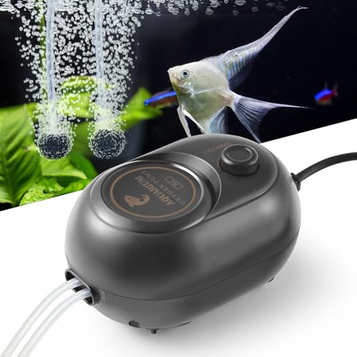 FEDOUR 2.5W 4W 6W Aquarium Air Pump, Powerful Adjustable Fish Tank Oxygen Pump for up to 1200Litres Fish and Turtle Tank, Quiet Aquarium Air Bubbler (2.5W for up to 400L)