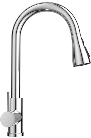 WLTEDRGO Wasserhahn Küche Ausziehbar, Hochdruck Küchenarmatur mit Brause, Armatur Küche mit 3 Strahlarten, 360° drehbar Mischbatterie Küche Spültischarmatur, Edelstahl Glänzendes Silber