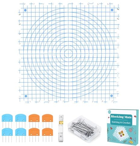Knitiss Confezione da 4 tappetini per lavorare a maglia e uncinetto, tavole di blocco extra spesse con griglie, 32 x 32 cm riutilizzabili all'uncinetto e spilli