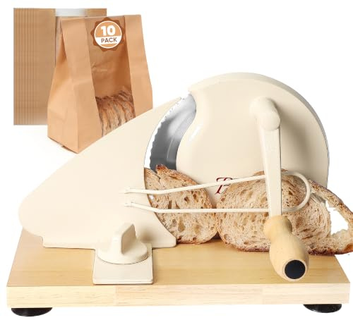 【Upgraded】Manual Bread Slicer for Homemade Sourdough, Metal Guide & Adjustable Thickness, Hand Crank with Scale Line and Suction Cup, Sharp Blade