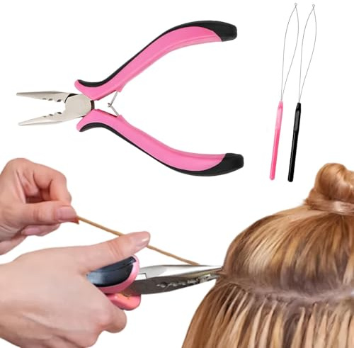 Hair Extension Pliers for Removal, Professional Nano Beads Hair Extension Tools Includes 1Hair Plier 2 Loop Threaders,3-Hole HairPliers for Easy HairExtension and Removal Tool