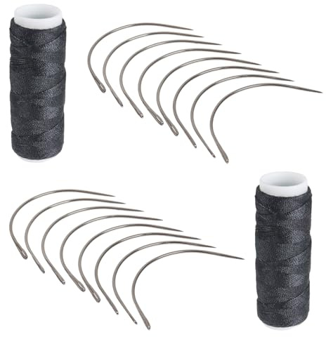 Casoter Kit de 18 piezas de extensiones de cabello, hilo negro con agujas en forma de C, herramientas de costura profesionales para tejer el cabello, decoración de costura