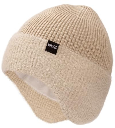 Wmcaps Wintermütze für Herren mit Ohrenklappen und Fleecefutter, Geschenk | Warme Thermostrickmütze mit weichem Kunstpelz, dehnbar, winddicht, für Spaziergänge, Radfahren und Arbeit, als Geschenk.