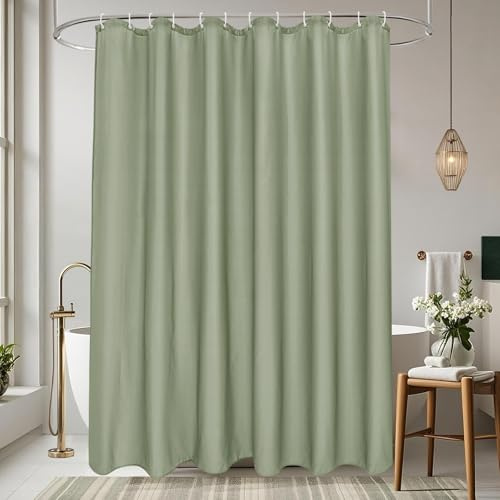 EurCross Duschvorhang 180 x 200 cm Grün Textil Stoff Waschbar Badvorhang, Schnell Trocknend Wasserdicht Antischimmel Duschvorhänge mit 12 Ringen