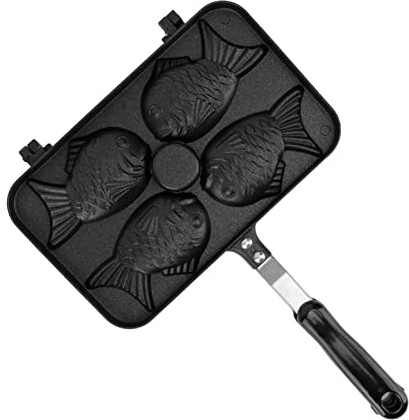 Fockety Waffle Maker, 4 Grids Non Stick Double Side Aluminium Alloy Stovetop Belgium Waffle Iron with Black Anti Scalding Handle, Compact Skillet Maker for Breakfast