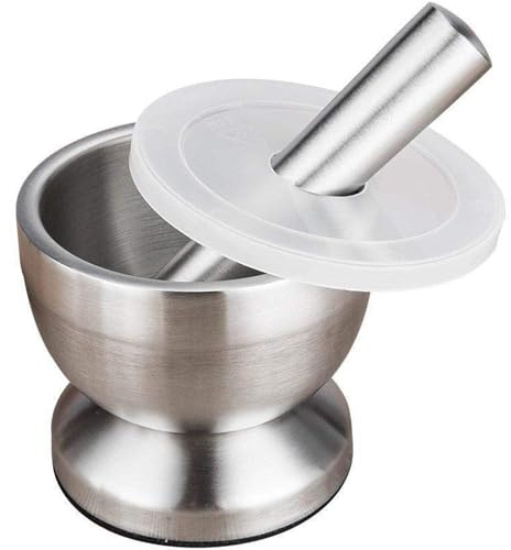 ALCXAZS Pot à mortier en pierre Durable, pour écraser l'ail et les épices, adapté à divers articles écraser, en acier inoxydable, 10 * 9.5 cm