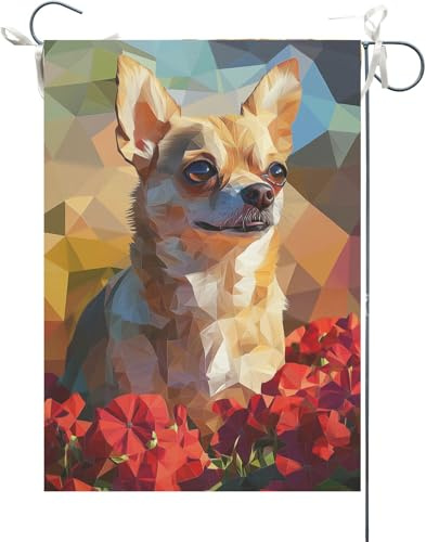 Hanging Flag Rote Geranie Chihuahua, Willkommenshund Personalisierte Gartenflagge Dekoration Garten Flaggen Weatherproof Personality Flag Für Drinnen Outdoor Party 30X45CM