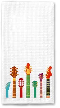 EllisDesign Guitar Kitchen Towel - Music Tea Towel - Kitchen Decor - Flour Sack Towels - Musician Gift - Saxophone - Guitar Tea Towels - Rock Band Decor