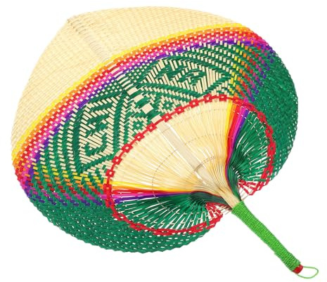 SUPVOX Abanico Tejido a Mano de Bambú Natural en Forma de Melocotón Abanico de Mano Refrescante Verano Ventilador Portátil para Exterior y Decoración y Verde