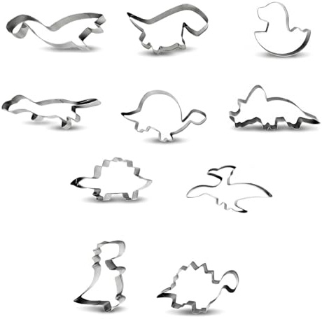 Nivofu 10 Piezas Cortadores de Galletas Dinosaurio Acero Inoxidable | Moldes Galletas Infantiles Multiforme para Niños, Cortador Galletas Repostería para Cumpleaños, Fondant, DIY
