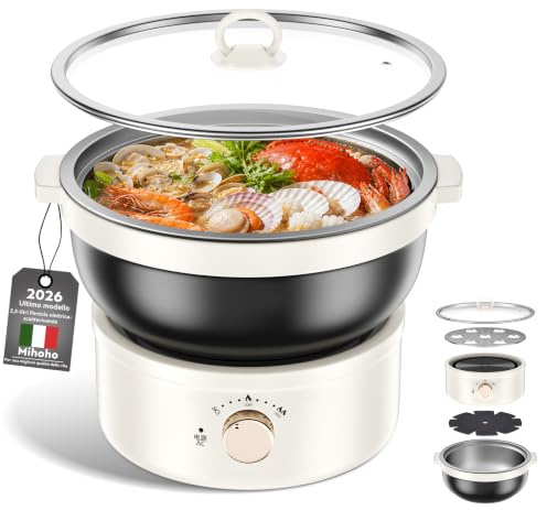 Pentola elettrica da 2.5 litri, pentola shabu-shabu con vaso rimovibile, Riscaldamento veloce, adatta per preparare zuppe e pasta, perfetta per cene e feste familiari (Nero P)