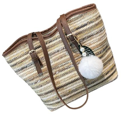 Straw Beach Bag – Vävd stråväska, kapacitet sommarväska | 25 | Handvävd Casual Handväska För Kvinnor Damer Fruar Mödrar Resenärer Havsområden Poolsides Shopping Picknick Konserter