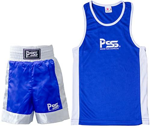 Prime Sports Shop Ultimat barn boxning uniform set med 2 delar lättvikt andas och bekväm tygboxning studentuniform för åldrar 3-14 levereras i 7 eleganta färger BLÅ 9-10