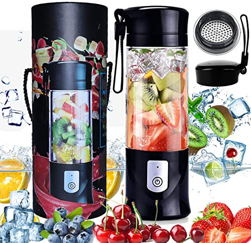 Blender, Portable Mixeur des Fruits,Mini Blender USB pour Smoothie,Milk-shake,Jus de Fruits,Blender Portable 350-420 ML 6 Lames Pour Sport et Voyage,Sans BPA,Noël Cadeaux Femme Homme (Noir)