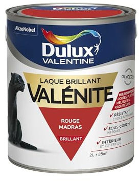 Dulux Valentine Peinture Laque Valénite Glycéro multisupport intérieur-extérieur – Grande résistance pour boiseries et ferronneries - aspect Brillant Rouge Madras 2L