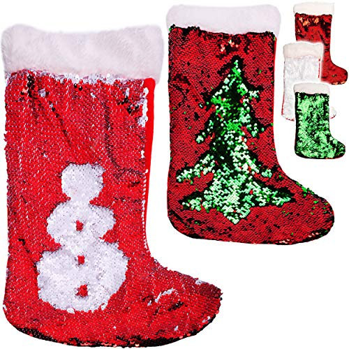 alles-meine.de GmbH 2 Stück XL - Weihnachtssocken & Filzstrümpfe - 46 cm - Pailletten Farbwechsel - rot - bunt - Glitzer - Weihnachtsmann - zum Aufhängen - Nikolausstiefel - NI..
