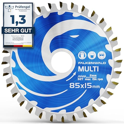 FALKENWALD ® Sägeblatt 85x15 mm ideal für Holz, Metall & Alu - Sägeblatt 85mm kompatibel mit Tauchsäge & Kreissäge von Bosch & Makita - Vielseitiges Saegeblatt 85 x 15 aus hochwertigem Hartmetall