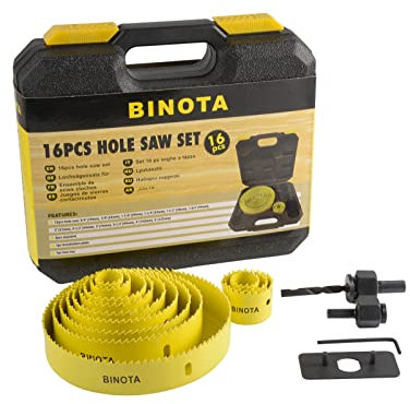 BINOTA Set di seghe a tazza per legno, 16 pezzi, per legno dolce, legno duro, PVC, plastica, compensato, cartongesso, pannelli compositi, pannelli densi, set 19-127 mm