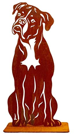 Terma Stahldesign Edelrost Hund Deutscher Boxer 74 cm lebensgroß Metall Gartenfigur Handmade Germany wetterfest Gartendeko Tierfigur Rostfigur Geschenk