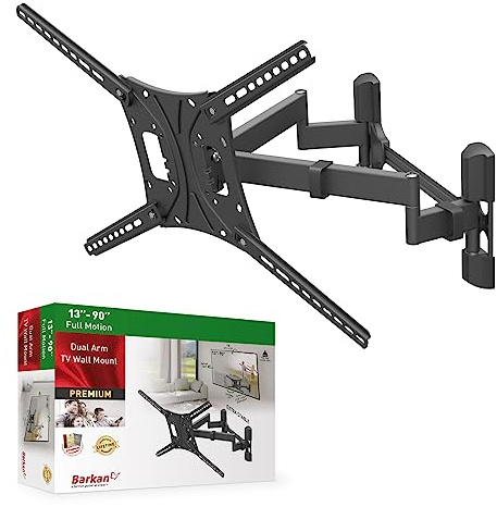 Barkan Long TV Wall Mount, 13-90 inch Dual Arm Full Motion Articulating - 4 Movement Flat/Curved Screen Bracket, Holds up to 60kg, Extra Stable, Fits LED OLED LCD