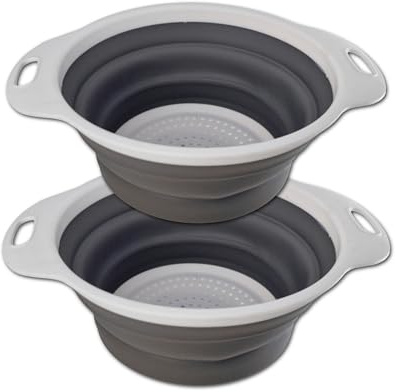 Colador Plegable de Silicona 20 cm con Asas – 2 Piezas Escurridor Pasta, Verduras, Frutas – Ideal como Utensilios de Cocina