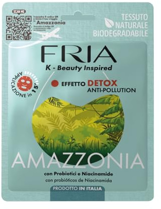 Fria K-Beauty Maschera Viso Amazzonia con Oligosaccaride di Origine Naturale, Effetto Detox Anti-Pollution sulla Pelle, Dermatologicamente Testata, Confezione da 1 Maschera
