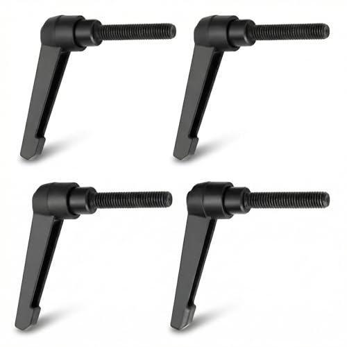 QWORK® 4 Stück M8 x 40 mm verstellbare Klemmhebel mit Außengewinde, Metalllegierung, Gewinde-Ø ca. 7,9 mm, Griffhöhe ca. 74 mm, schwarze Maschinen-Spannhebel