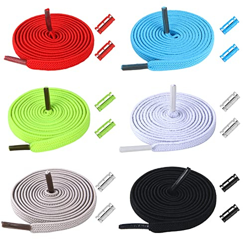Augshy 6 Paar Elastische Schnürsenkel ohne Binden Verstellbare Universeller Schleifenlose Schnürsenkel Elastische Schuhbänder mit Metallverschluss