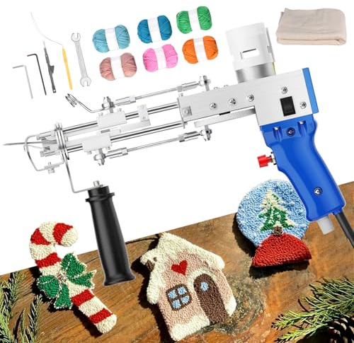 Aomdom Tufting-Pistole 2 in 1, Aomdom 5–40 Schritte/S Tufting-Pistole zum Schneiden und Schleifen von 7–21 mm Teppich-Tufting-Set, elektrische Tufting-Pistole, Beflockungsmatte, Heim-Teppich-Heimwerke