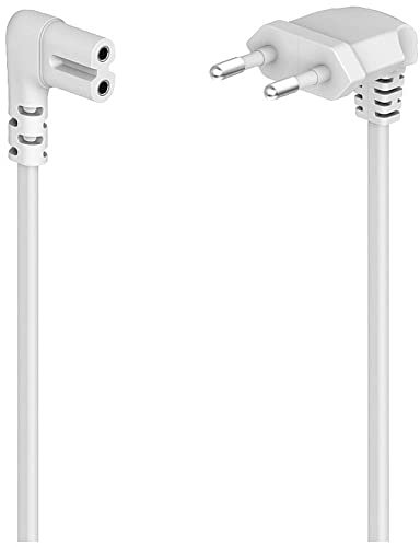Hama Netzkabel, abgewinkelt, 2 polig, Eurostecker, 5m (Doppelnut/C7, Stromkabel, Netzkabel Eurostecker, Gerätekabel, für Drucker, Netzteile, Fernseher, Radio, Kassettenrekorder etc.) weiß