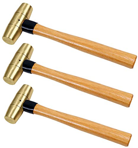 WEDO 3 pièces Massette en laiton,manche en Bois,450g+680g+900g,Marteau arrache-clous de charpentier,Idéal pour la construction,résistante à la corrosion,Forgé
