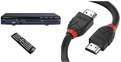 Majestic HDMI-579, Lettore DVD-MPEG 4 con uscita HDMI e ingresso USB, Nero & LINDY - Cavo HDMI 2.0 Black Line 1 Metro, Cavetto High Speed 4k@60Hz HDMI 2.0 18G 3D 1080p